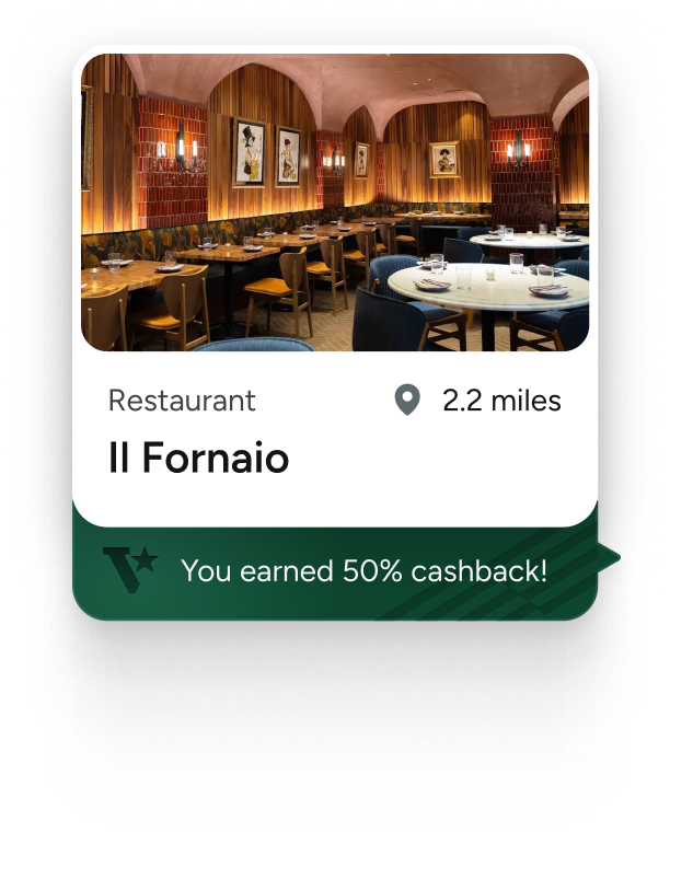 A nearby restaurant with an earned cashback badge